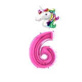 Unicorn Folyo Balon ve Fuşya Rakam Folyo Balon Seti 6
