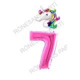 Unicorn Folyo Balon ve Fuşya Rakam Folyo Balon Seti 7