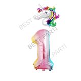 Unicorn Folyo Balon ve Gökkuşağı Rakam Folyo Balon Seti 1