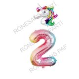 Unicorn Folyo Balon ve Gökkuşağı Rakam Folyo Balon Seti 2