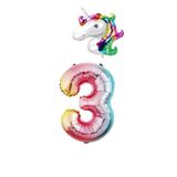 Unicorn Folyo Balon ve Gökkuşağı Rakam Folyo Balon Seti 3