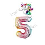 Unicorn Folyo Balon ve Gökkuşağı Rakam Folyo Balon Seti 5