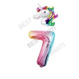 Unicorn Folyo Balon ve Gökkuşağı Rakam Folyo Balon Seti 7