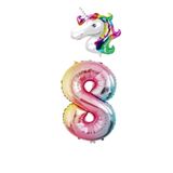 Unicorn Folyo Balon ve Gökkuşağı Rakam Folyo Balon Seti 8