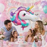 Unicorn Kafa Folyo Balon 86x107 cm Unicorn Temalı Doğum Günü Parti Süsü Dekorasyon Balonu