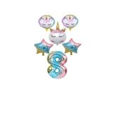 Unicorn Karakterli Rakamlı Yıldızlı Folyo Balon Seti Yaş 8