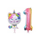 Unicorn Kedi Balon Gökkuşağı Renkli Sayı Doğum Günü Set Yaş 1