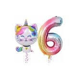 Unicorn Kedi Balon Gökkuşağı Renkli Sayı Doğum Günü Set Yaş 6