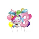 Unicorn Kedi Kitty Konsept 3 Yaş Doğum Günü Parti Balon Set Sevimli Unicorn Kedi Tema Parti Set