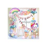 Unicorn Kedi Kitty Rakam Konsept 4 Yaş Balon Doğum Günü Set Yaş Balon Set