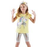 Unicorn Kız Çocuk T-Shirt Metalik Tayt Takım - 7 Yaş - Sarı