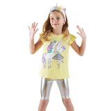 Unicorn Kız Çocuk T-shirt Metalik Tayt Takım