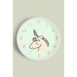 Unicorn Tasarımı Çocuk Odası Duvar Saati - 25cm - Önü Camlı Beyaz Kasa - Sessiz Mekanizma, JH0826S25BKP