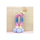 Unicorn Tema Rakam Balon Karşılama Seti 0 Yaş Gökkuşağı Renkleri Altın Taçlı 0 Rakam Balon