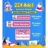 Unicorn Temalı Okul Kreş Kişiye Özel Isim Etiket Seti - Model 564