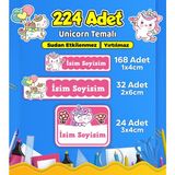 Unicorn Temalı Okul Kreş Kişiye Özel Isim Etiket Seti - Model 566