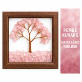 Unicuslife Pembe Kuvars Hayat Ağacı Tablo 12x12 cm | Pembe Kuvars Taş, Hayat Ağacı Motifi, 12x12 cm Boyut, Dekoratif Tablo