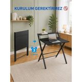Unideco Home Metal Ayaklı Laptop Masası Katlanır Çalışma Masası Raflı Masa Katlanır Laptop Sehpası Bodo Siyah Siyah
