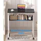 Unideco Home Tekerlekli Çalışma Masası Raflı Laptop Masası Bilgisayar Masası Kitaplıklı Katlanır Öğrenci Ders Portatif Küçük Masa Sidney Beyaz Siyah - Beyaz - Siyah