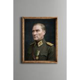 Üniformalı Atatürk Portresi - Vintage Desenli Çerçeve - İnce Model, Altın1, 30 x 40