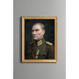 Üniformalı Atatürk Portresi - Vintage Desenli Çerçeve - İnce Model, Altın3, 15 x 21