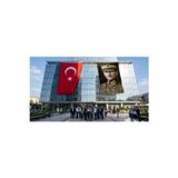 Üniformalı Atatürk Portresi Yakın Çekim Bayrak ve Türk Bayrağı Premium Raşel Kumaş 2'li Set 10x15 metre ATA66