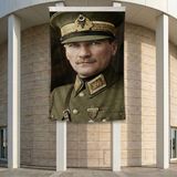 Üniformalı Atatürk Portresi Yakın Çekim Poster Bayrak Premium Raşel Kumaş ATA66 2X3M