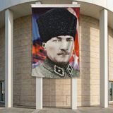 Üniformalı Kalpaklı Gazi Mustafa Kemal Atatürk Poster Bayrak Premium Raşel Kumaş ATA24 2X3M