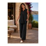 unika boutique Kadın Kısa Kollu Bürümcük Bluz Ve Pantolon Ikili Takım
