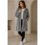 Unika Boutique Kadın Welsoft Fermuarlı Kapüşonlu Uzun Polar Hırka Gri