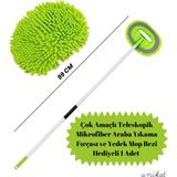 Unikat Çok Amaçlı Teleskopik Mikrofiber Araba Yıkama Fırçası 1 Adet Yedek Mop Bezli Ergonomik Kullanım Yeşil