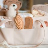 Uniklook Bebek Bezi Caddy Sepet Araba Organizatörü, Saklama Sepeti, Bebek Bezi ve Mendil için Çöp Kovası, Vegan Deri, Kız ve Erkek Bebek için Lüks Dolgulu Caddy Arabası, Kreş Sepeti (Blanc)
