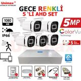 Unimax 5mp Sony Lens 5 Kameralı Güvenlik Seti | 100M Kablo | 30M Gece Renkli Görüş | Xmeye
