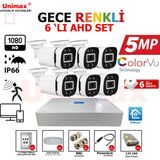 Unimax 5mp Sony Lens 6 Kameralı Güvenlik Seti | 100M Kablo | 30M Gece Renkli Görüş | Xmeye