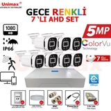 Unimax 5mp Sony Lens 7 Kameralı Güvenlik Seti | 100M Kablo | 30M Gece Renkli Görüş | Xmeye
