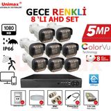 Unimax 8 Li Gece Renkli Görüş Warmled Güvenlik Kamerası Su Geçirmez Full Hd Güvenlik Kamerası Seti 320GB HDD