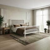 Unimet Breeze Çift Kişilik Metal Karyola Beyaz-Kahverengi (Ahşap Latalı)