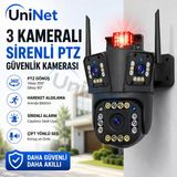 Uninet 5Mp Üç Kameralı Wifi Ptz Güvenlik Kamerası 355 Derece Dönebilen Kamera , Akıllı Takip, Dijital Zoom, Siren Ve Ip Dış Mekan