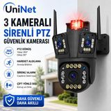 Uninet 5mp Üç Kameralı Wifi Ptz Güvenlik Kamerası – 355°/90° Dönebilen Kamera , Akıllı Takip, Dijital Zoom, Siren ve Ip Dış Mekân
