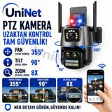 Uninet 6mp Çift Kameralı Wifi Ptz Döner Başlıklı Güvenlik Kamerası – Polis Çakarı ve 40 Metre Gece Görüşü Bulunan Ip Kamera