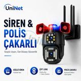 Uninet 6Mp Çift Lensli Dış Mekan Güvenlik Kamerası 355 Derece Ptz Döner Başlık, Siren, Polis Çakarı Ve Çift Yönlü Ses
