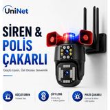 Uninet 6mp Çift Lensli Dış Mekân Güvenlik Kamerası – 355° Ptz Döner Başlık, Siren, Polis Çakarı ve Çift Yönlü Ses