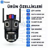 Uninet 9mp Çift Lensli Wifi Ptz Güvenlik Kamerası – 3 Ekran Görüntü, 50 Metre Gece Görüşü ve Polis Çakarı