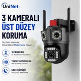 Uninet 9mp Üç Lensli Wifi Ptz Güvenlik Kamerası – 3 Ekran Görüntü, 50 Metre Gece Görüşü ve Polis Çakarı