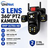 Uninet 9mp Wifi Ptz Kamera – 3 Kameralı, 355 Derece Dönebilen Başlıklı, Renkli Gece Görüşü ve Çift Yönlü Ses Özellikli