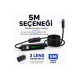 Uninet Iphone Için 5 Metre Wifi Özellikli 3 Kameralı Endoskop Yılan Kamera 1080P Hd