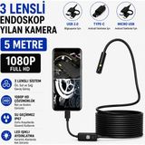 Uninet Türkiyede Ilk 5 Metre 3 Kameralı Android ve Bilgisayar Uyumlu Endoskop Yılan Kamera 1080P Full Hd