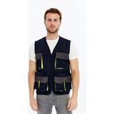 Uniprom Iş Yeleği Lizbon Plus Model Çok Cepli Harman Kumaş - Lacivert - 5XL