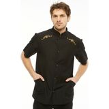 Uniprom Kısa Kollu Aşçı Ceketi Önlük Omuz Nakışlı Cepli Şef, Garson Siyah - XL
