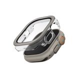 UNIQ Apple Watch Ultra ile Uyumlu 49mm Kılıf Kasa Koruyucu, Temperli Ekran Koruyucu, 2 in 1 Camlı Kasa, Titanium Silver